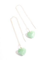 Silver Plated Green Aventurine Facet Heart Thread Earrings - link has visual effect only