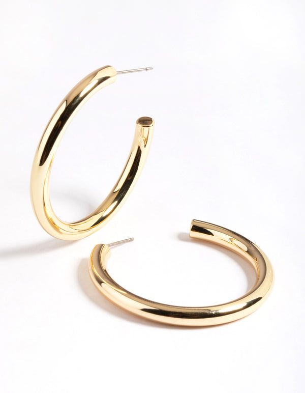 Gold Plated Brass Medium Chunky Hoop Earrings