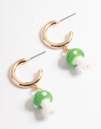 Green Medium Mushroom Huggie Earrings - link has visual effect only