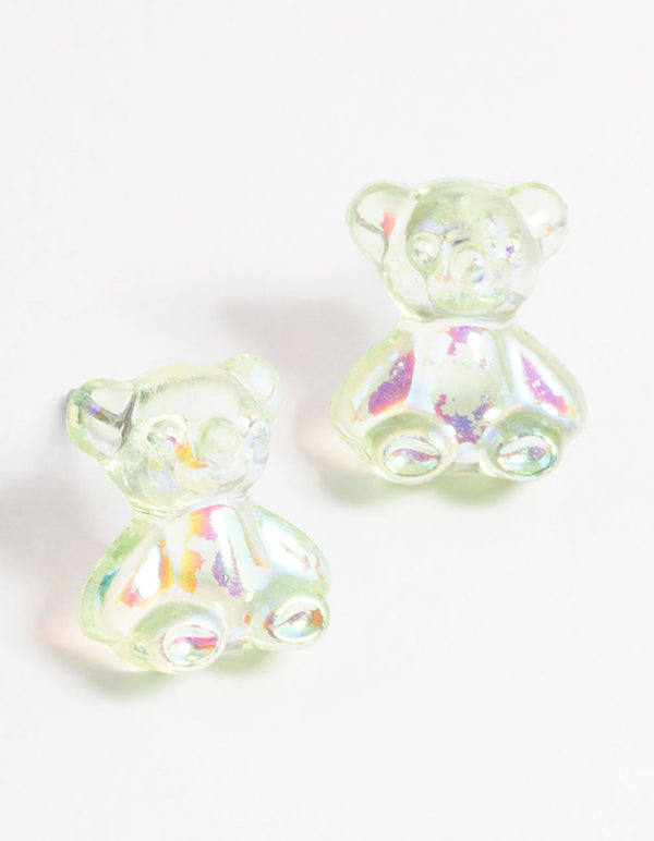 Acrylic Green Candy Bear Stud Earrings