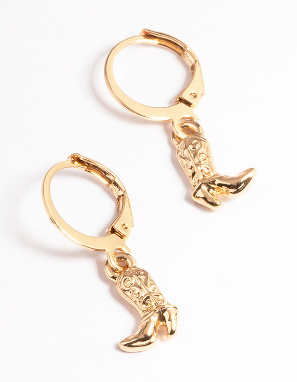 Gold Cowboy Boot Huggie Earrings