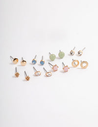 Gold Pastel Mix Stud Earrings 8-Pack - link has visual effect only