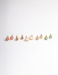 Gold Pearl & Resin Stone Clip On Earrings 5-Pack - link has visual effect only