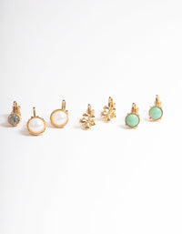 Gold Pearl & Resin Stone Clip On Earrings 5-Pack - link has visual effect only