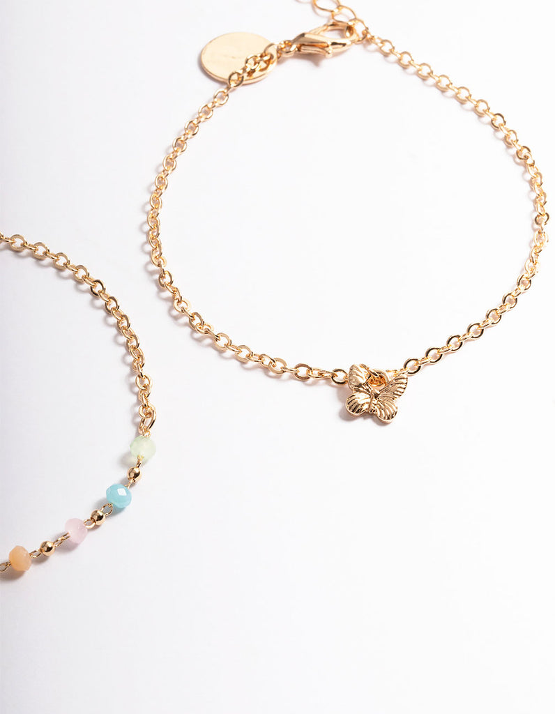 Gold Bead Butterfly Bracelet Pack