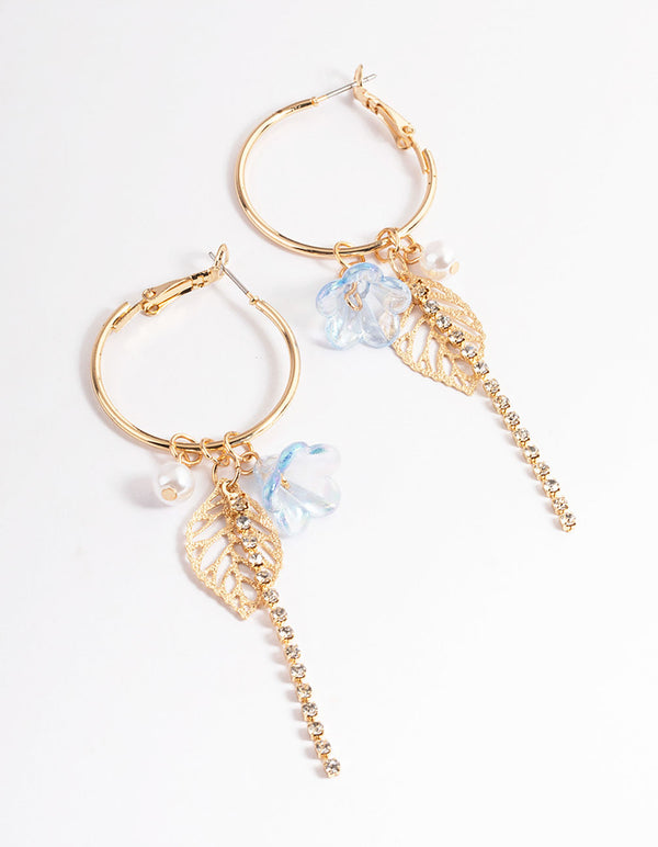 Blue Garden & Cupchain Hoop Earrings