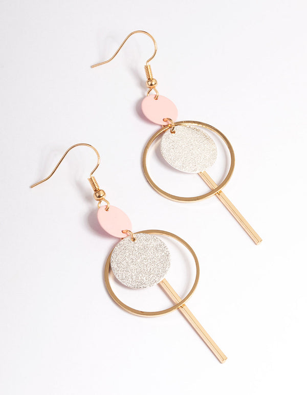 Pink Multi Disc & Stick Drop Earrings