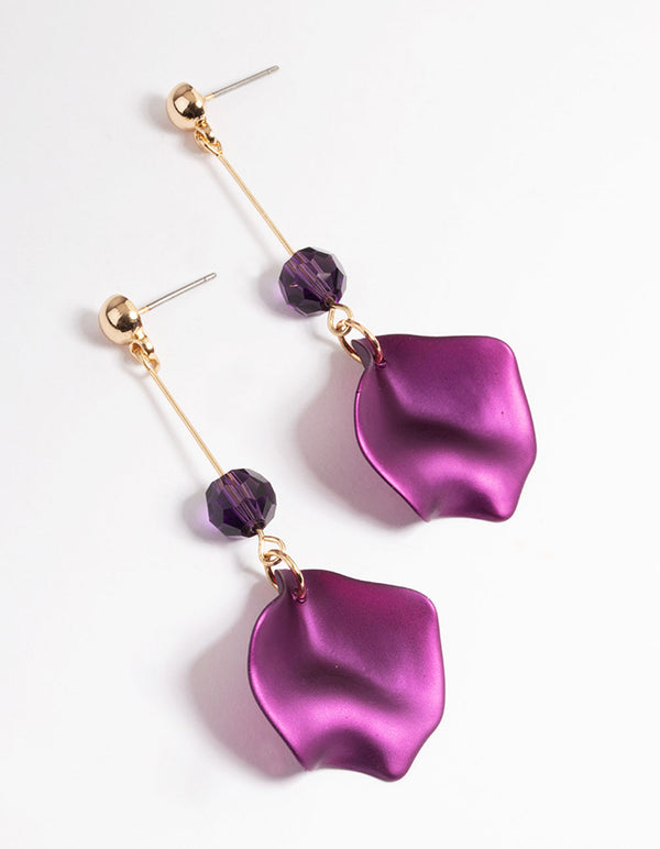 Purple Bead Petal Drop Earrings