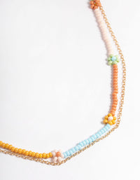 Gold Multicoloured Flower Bead & Chain 2-Row Necklace - link has visual effect only