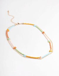 Gold Multicoloured Flower Bead & Chain 2-Row Necklace - link has visual effect only