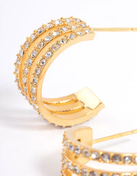 Gold Plated Stainless Steel Diamante Three Hoop Earrings - link has visual effect only