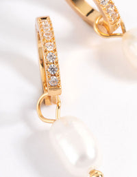 Waterproof Gold Plated Stainless Steel Diamante Freshwater Pearl Drop Huggie Earrings - link has visual effect only