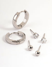 Stainless Steel Cubic Zirconia Stud & Huggie Earrings Pack - link has visual effect only