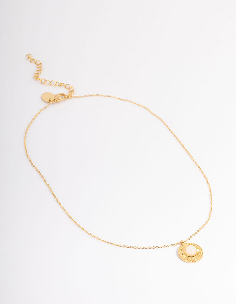 Gold Plated Stainless Steel Vintage Rounded Pendant Necklace