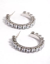 Cubic Zirconia Silver 25mm Diamante Hoop Earrings - link has visual effect only