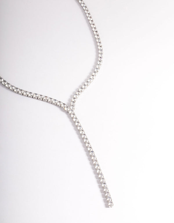 Silver Cubic Zirconia Thick Cupchain Y-Necklace