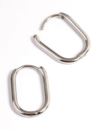 Rhodium Surgical Steel Rounded Rectangle Hoop Earrings - link has visual effect only