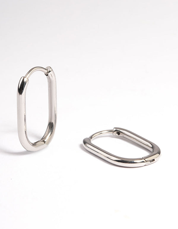 Rhodium Surgical Steel Rounded Rectangle Hoop Earrings