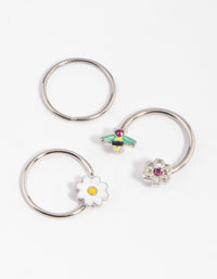 Surgical Steel Flower & Bee Horseshoe Earring Pack - link has visual effect only