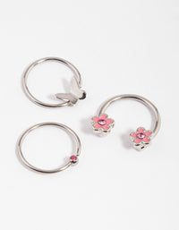 Surgical Steel Flower & Butterfly Mixed Earring Pack - link has visual effect only