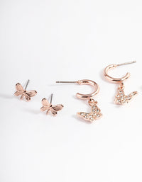 Rose Gold Pearl & Butterfly Earrings 4-Pack - link has visual effect only