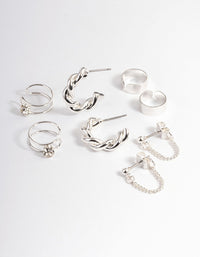 Silver Croissant Hoop Earrings 4-Pack - link has visual effect only