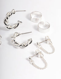 Silver Croissant Hoop Earrings 4-Pack - link has visual effect only