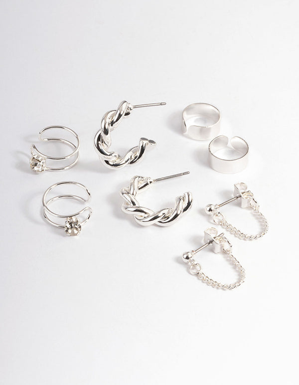 Silver Croissant Hoop Earrings 4-Pack