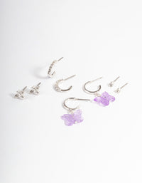 Silver Acrylic Butterfly & Bee Earrings 4-Pack - link has visual effect only