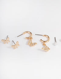 Gold Pearl & Butterfly Earrings 4-Pack - link has visual effect only