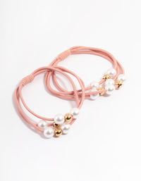 Pink Fabric Pearl & Bead Hair Tie Pack - link has visual effect only