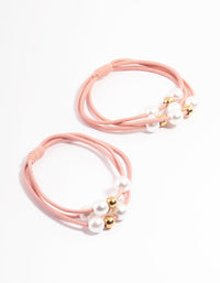 Pink Fabric Pearl & Bead Hair Tie Pack - link has visual effect only