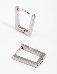 Rhodium Surgical Steel Rectangle Hoop Earrings - link has visual effect only