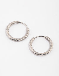 Rhodium Surgical Steel Twist Hoop Earrings - link has visual effect only