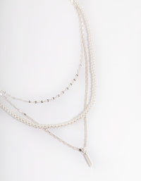 Silver Pearl Mixed Chain Triple Row Necklace - link has visual effect only