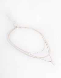 Silver Pearl Mixed Chain Triple Row Necklace - link has visual effect only