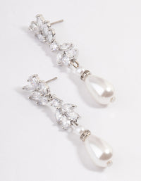 Rhodium Petal Drop Pearl Earrings - link has visual effect only