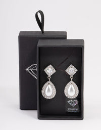 Rhodium Detail Diamond Pearl Drop Earrings - link has visual effect only