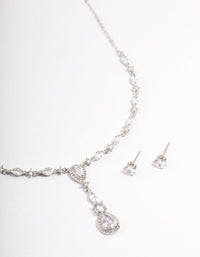 Rhodium Oval Pear Jewellery Set - link has visual effect only