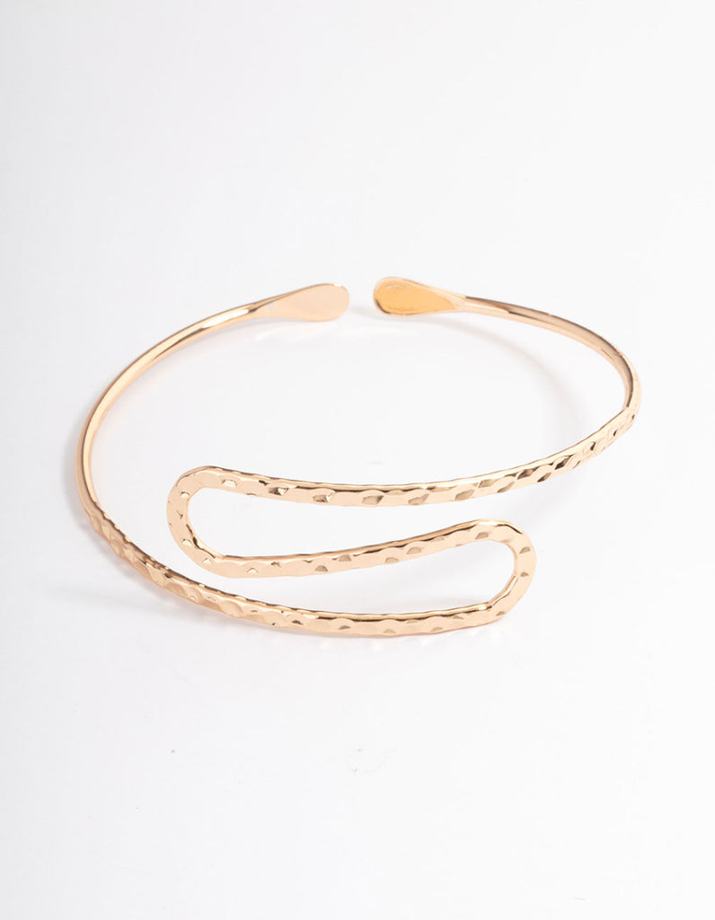 Gold Hammered Swirl Bangle Arm Cuff