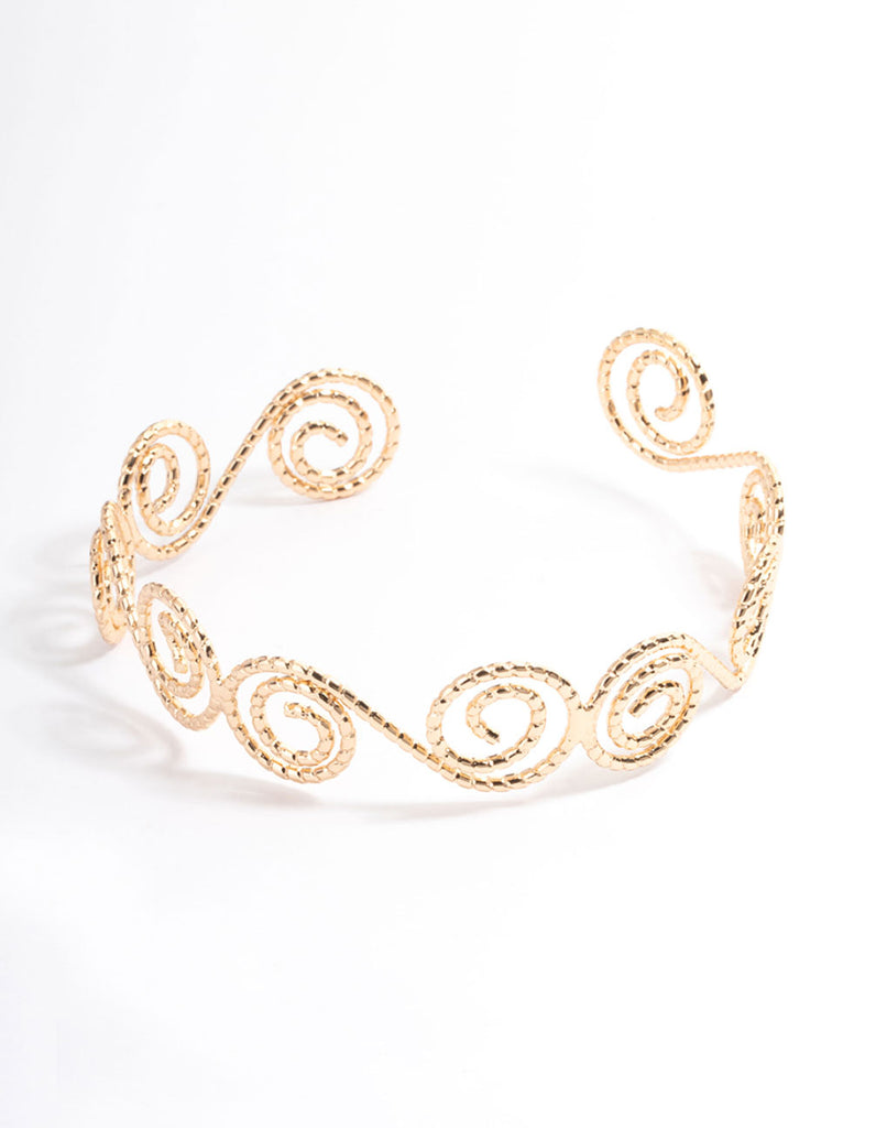 Gold Hammered Spiral Bangle Arm Cuff