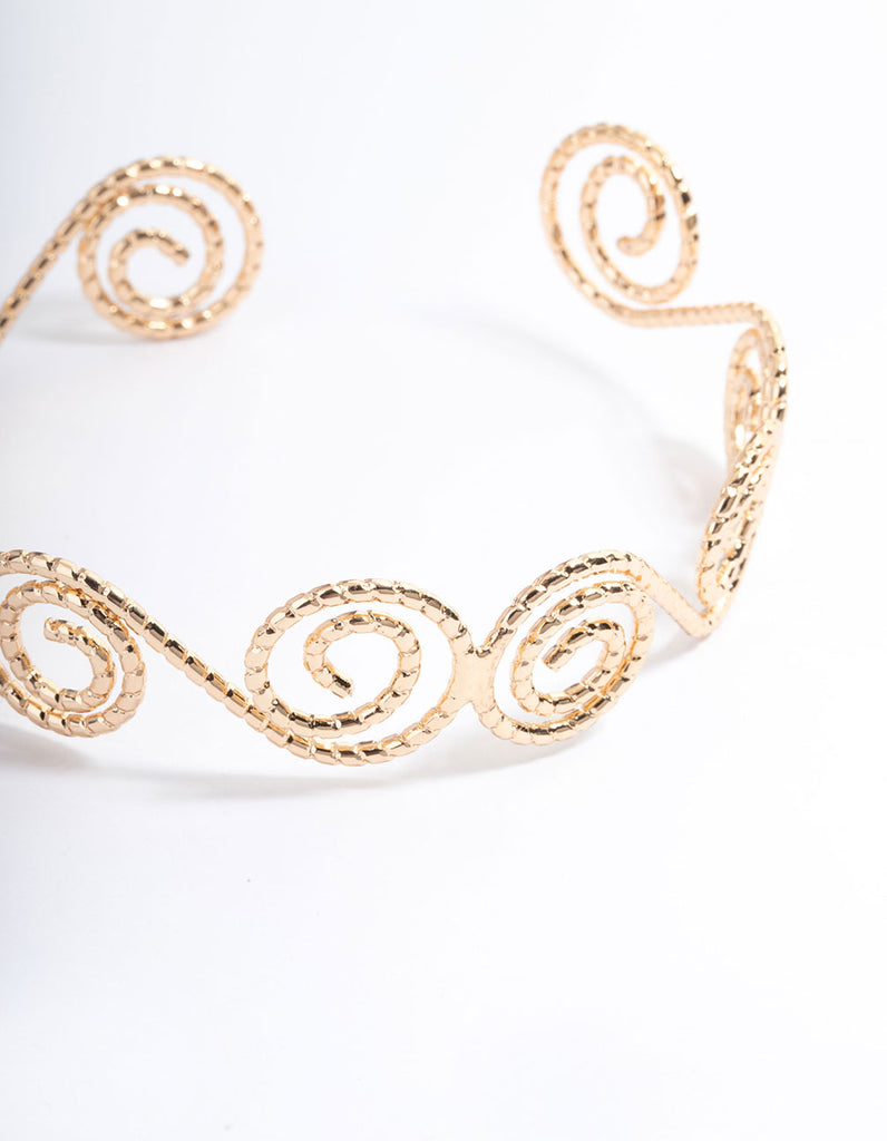 Gold Hammered Spiral Bangle Arm Cuff