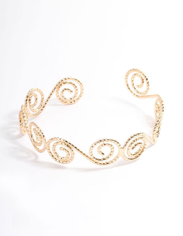 Gold Hammered Spiral Bangle Arm Cuff