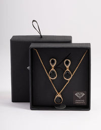 Gold Bulk Double Teardrop Necklace & Earrings Set - link has visual effect only