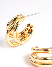 Gold Plated Mini Triple Row Hoop Earrings - link has visual effect only