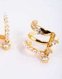 Gold Plated Trio Pearl Diamante Drop Earrings - link has visual effect only