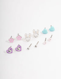 Kids Bunny Heart Stack Earrings 6-Pack - link has visual effect only