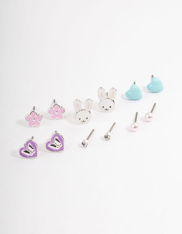 Kids Bunny Heart Stack Earrings 6-Pack