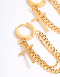 Waterproof Gold Plated Stainless Steel Cross Chain Drop Huggie Earrings - link has visual effect only