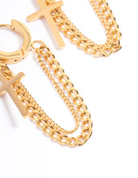 Waterproof Gold Plated Stainless Steel Cross Chain Drop Huggie Earrings - link has visual effect only